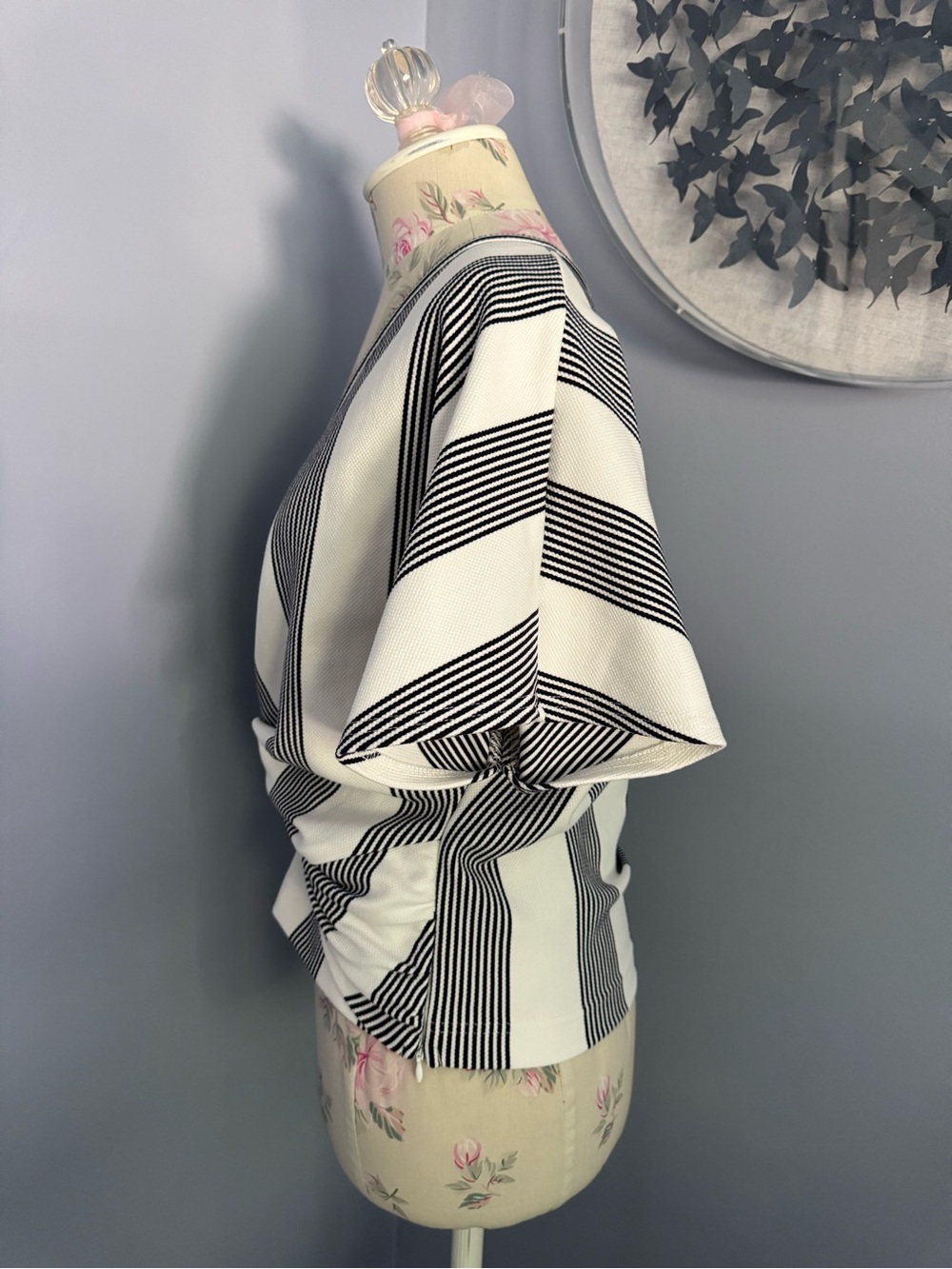 Anthropologie bishop + young Black and White Striped Twist-Front Top - Picture 7 of 13